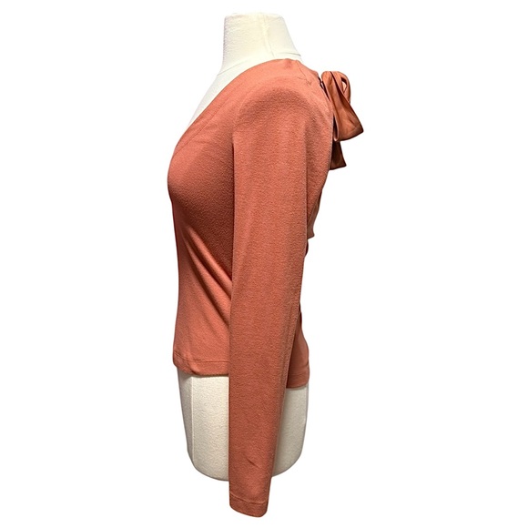 Free People Terracotta Taupe V Neck Long Sleeve Open Back Tie Top Size XS - Picture 2 of 9